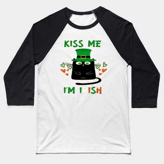 Kiss Me, I'm Irish - Cute Cat Baseball T-Shirt by musicanytime